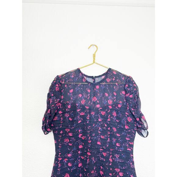 Tanya Taylor Falling Floral Carti Dress Size 10 Purple Silk Ruched Cocktail - Picture 4 of 12